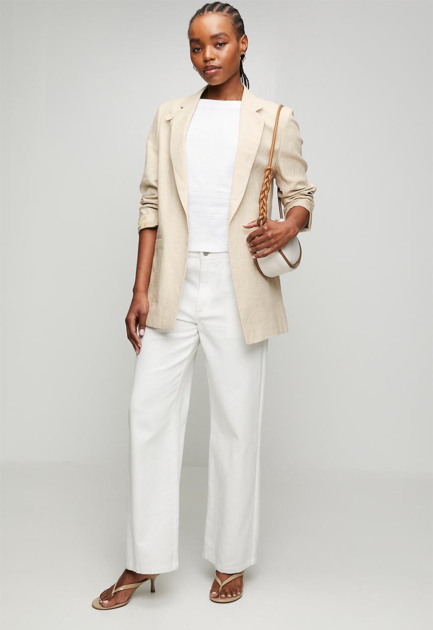 POLO - Wmn Tia Ls Relaxed Linen Blazer - Natural