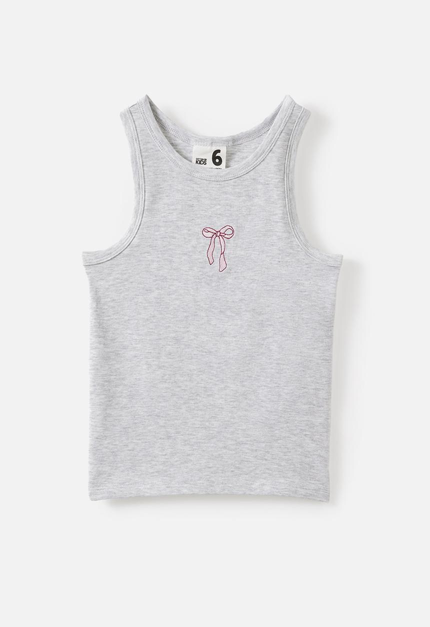 Cotton On - Fitted Essential Racer Back Tank - Grey Marle/Bow