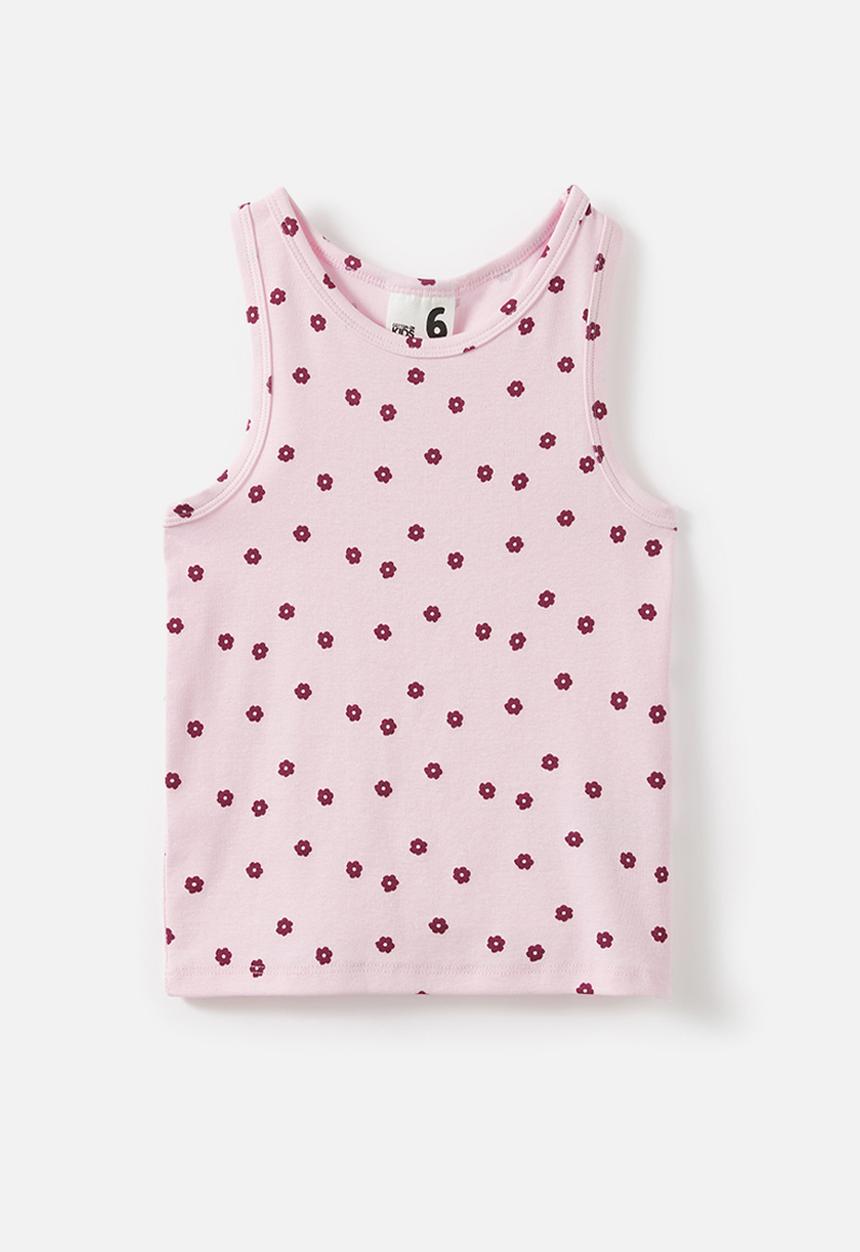 Cotton On - Fitted Essential Racer Back Tank - Ballet Pink/Ditsy Floral