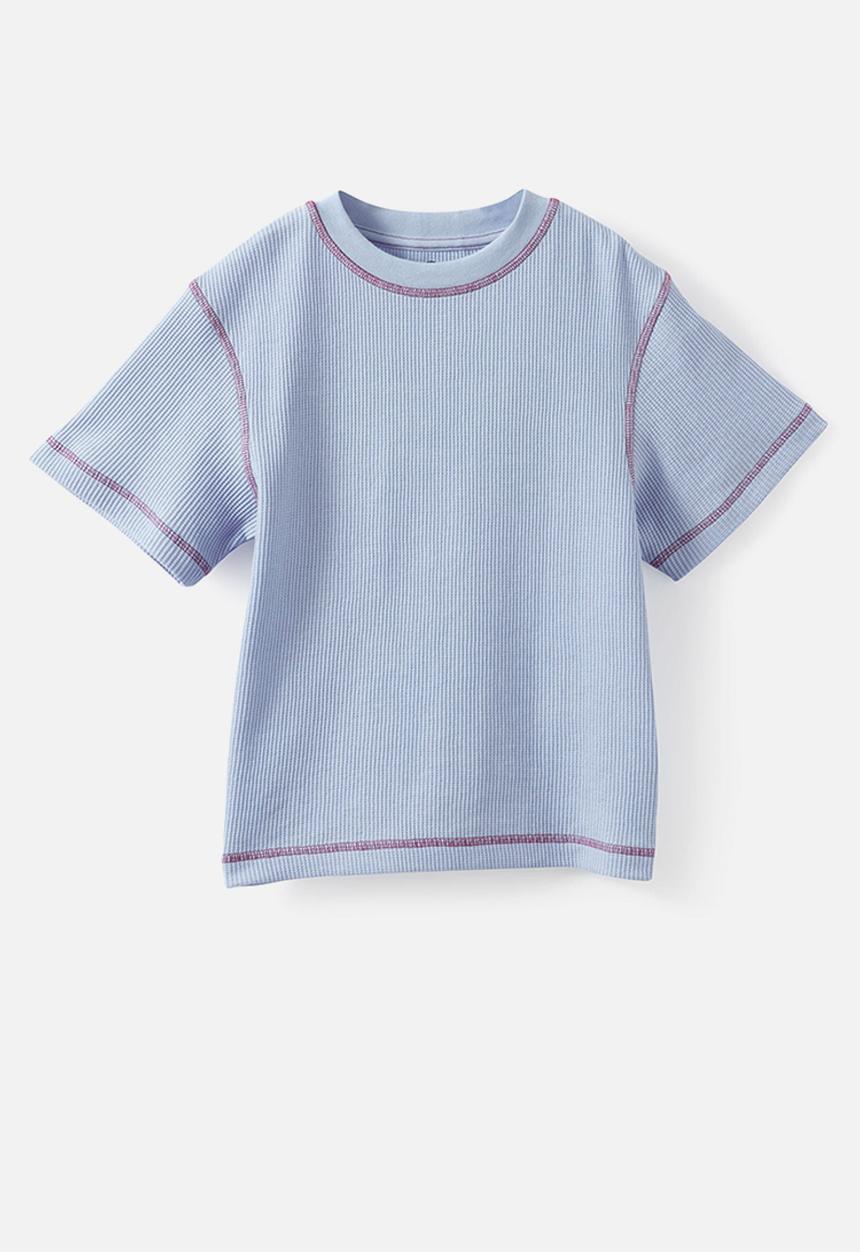 Cotton On - Waffle Stitch Short sleeve Tee - Cloud Blue/Berry Jam