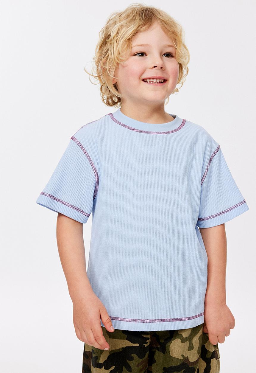 Cotton On - Waffle Stitch Short sleeve Tee - Cloud Blue/Berry Jam