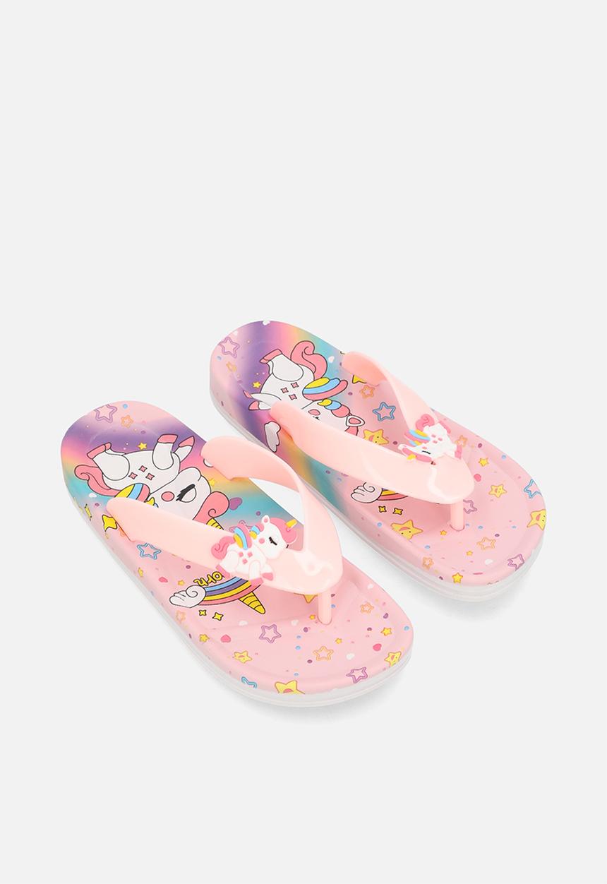 Pop Candy - Unicorn graphic platform flip flops - pink/multi