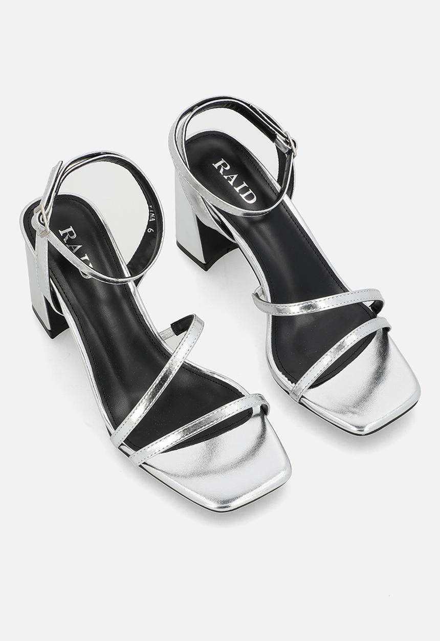 Raid London - Vina block heel ankle strap - silver