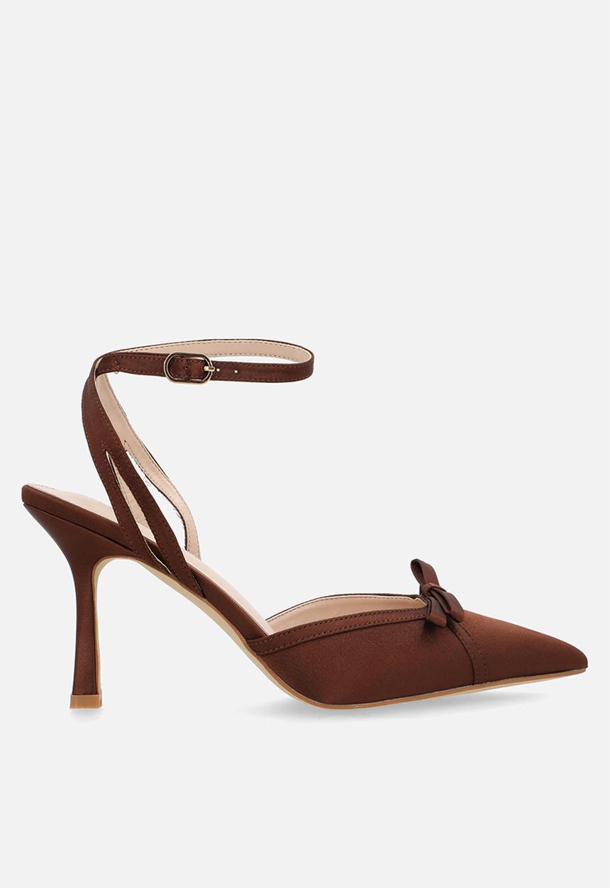 Raid London - Arlene stiletto heel ankle strap - brown satin