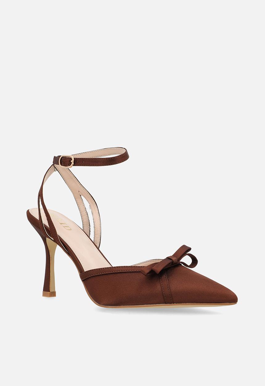 Raid London - Arlene stiletto heel ankle strap - brown satin
