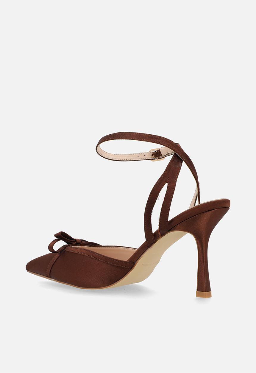 Raid London - Arlene stiletto heel ankle strap - brown satin