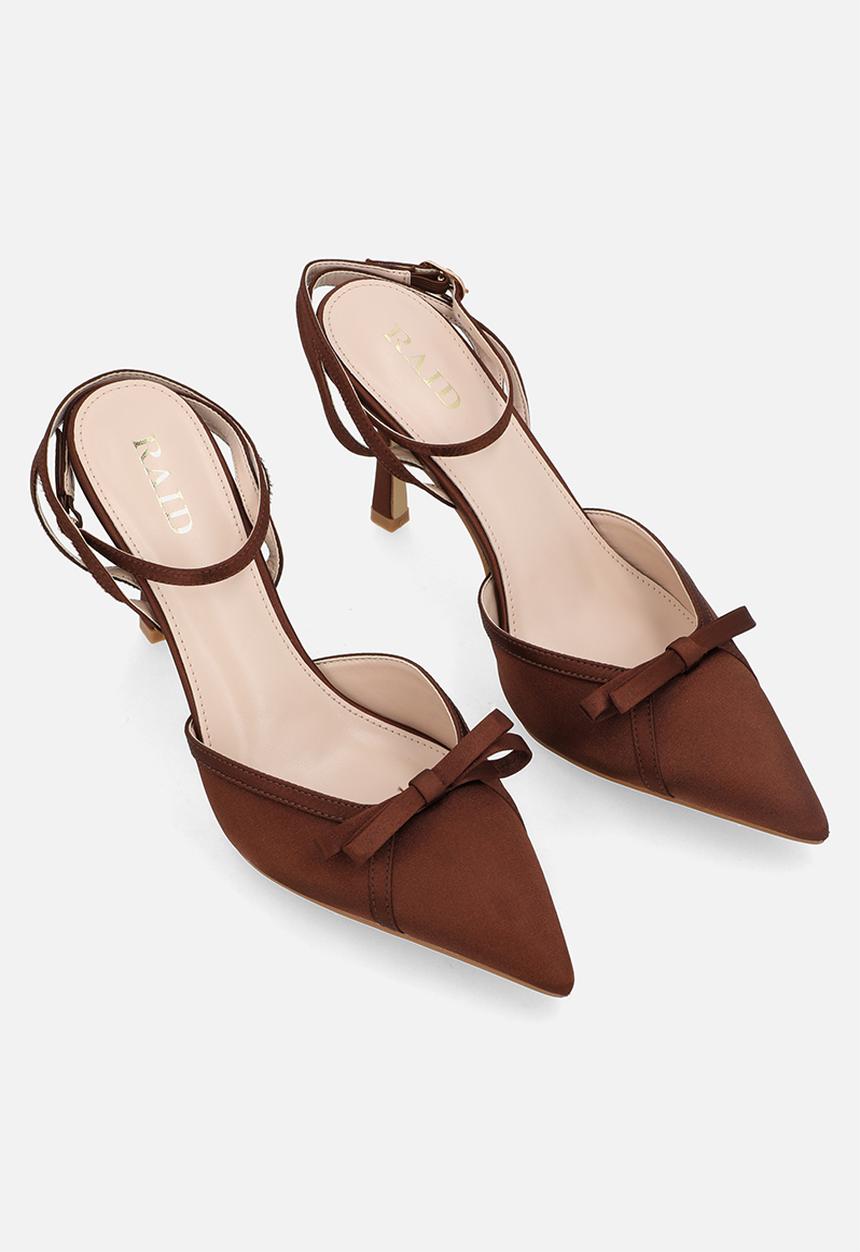 Raid London - Arlene stiletto heel ankle strap - brown satin