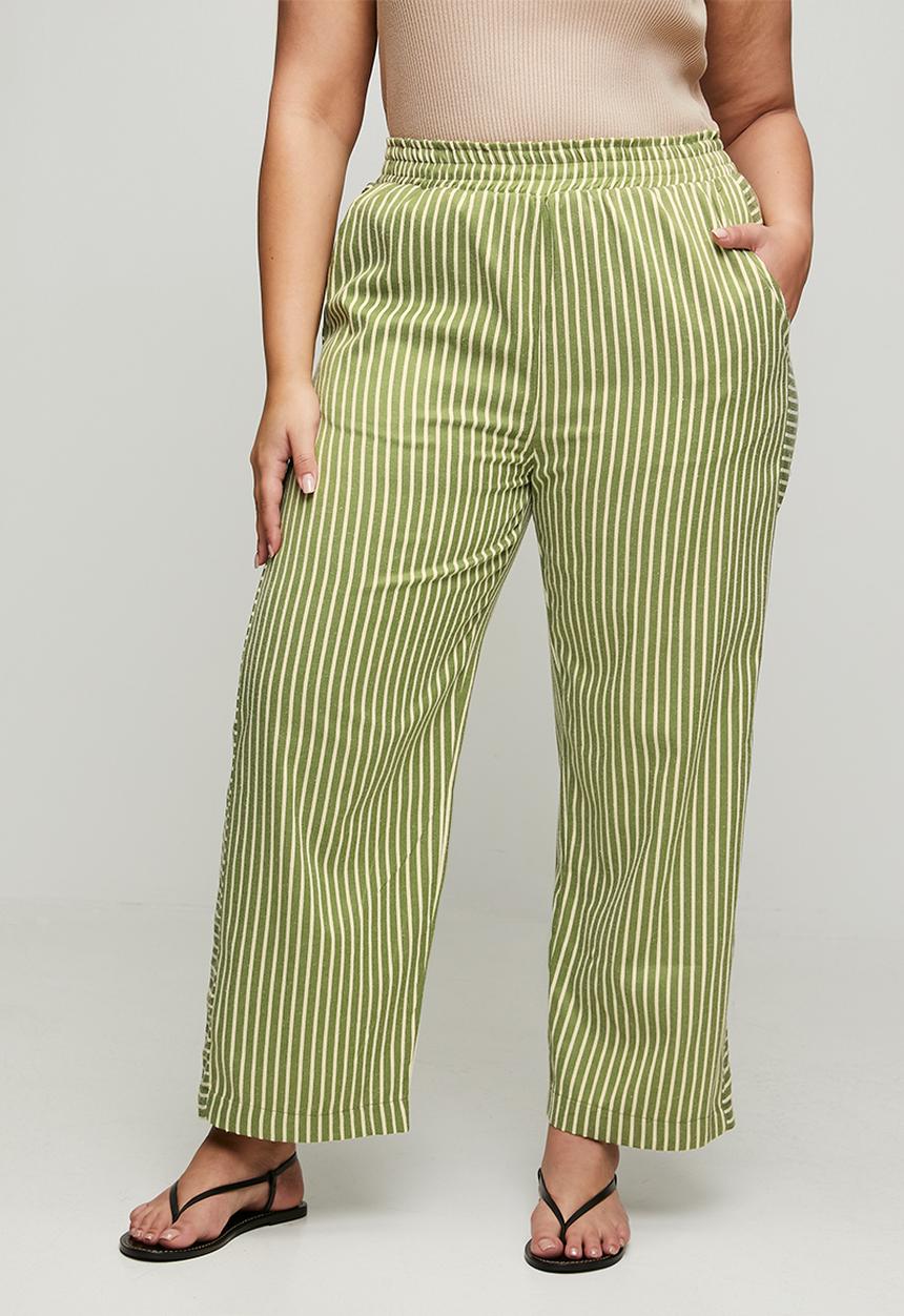 Me&B - Plus Stripe Tapered Leg With Contrast Panel - Green