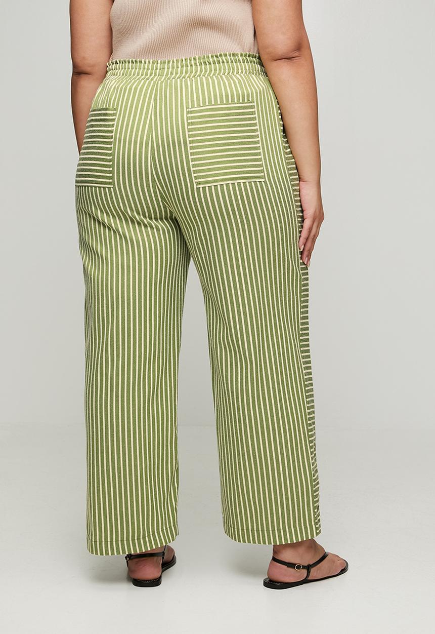 Me&B - Plus Stripe Tapered Leg With Contrast Panel - Green