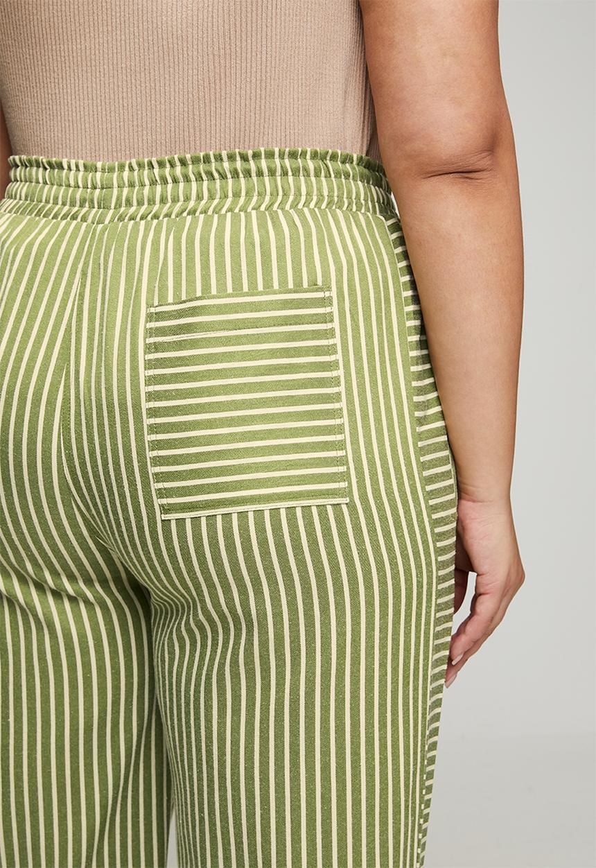 Me&B - Plus Stripe Tapered Leg With Contrast Panel - Green