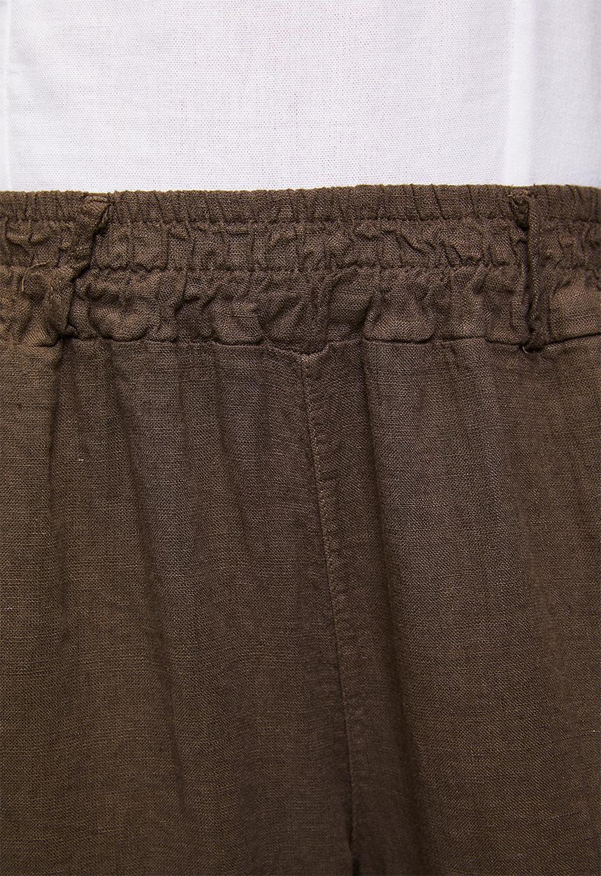 Stella Morgan - Made In Italy Elasticated Pull On Wide Leg 100% Linen Pant - Chocolate