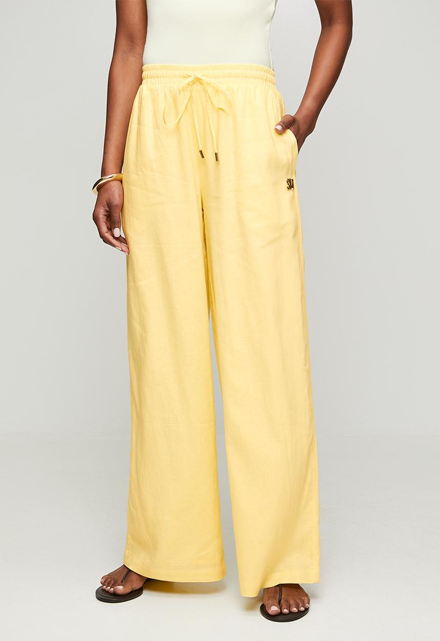 Steve Madden - Ladies walker wideleg linen pants - soft yellow