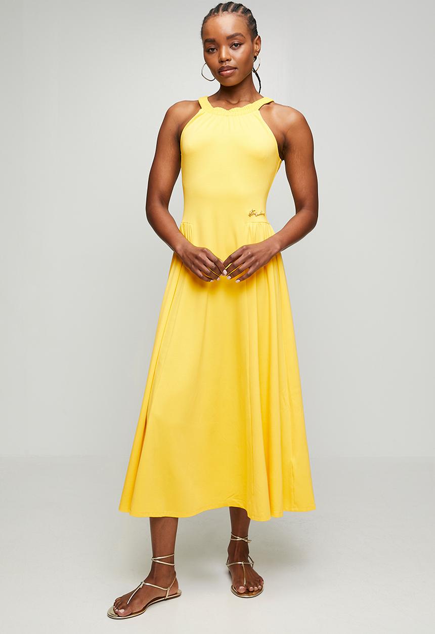 Steve Madden - Ladies iris halter neck midi dress - yellow