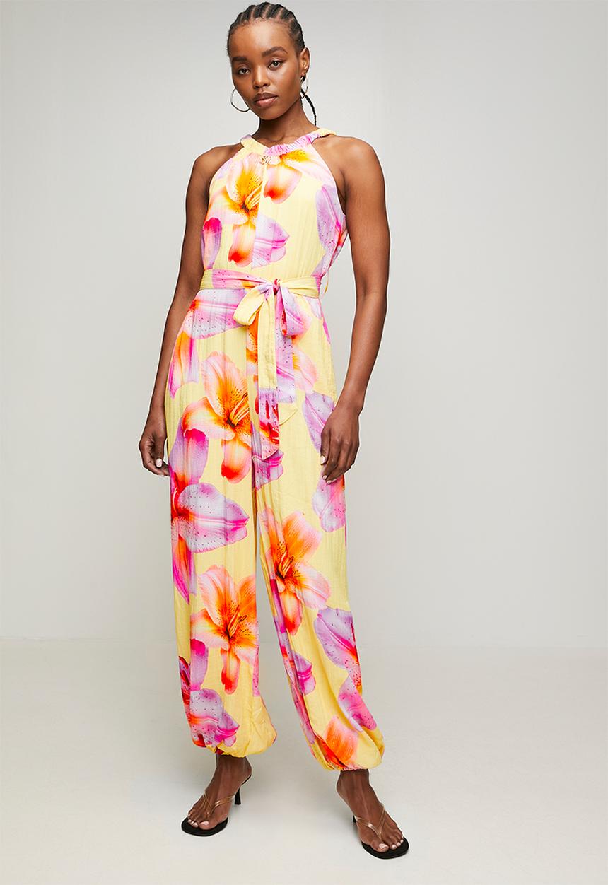 Steve Madden - Ladies lydia floral printed jumpsuit with fabric belt - multi