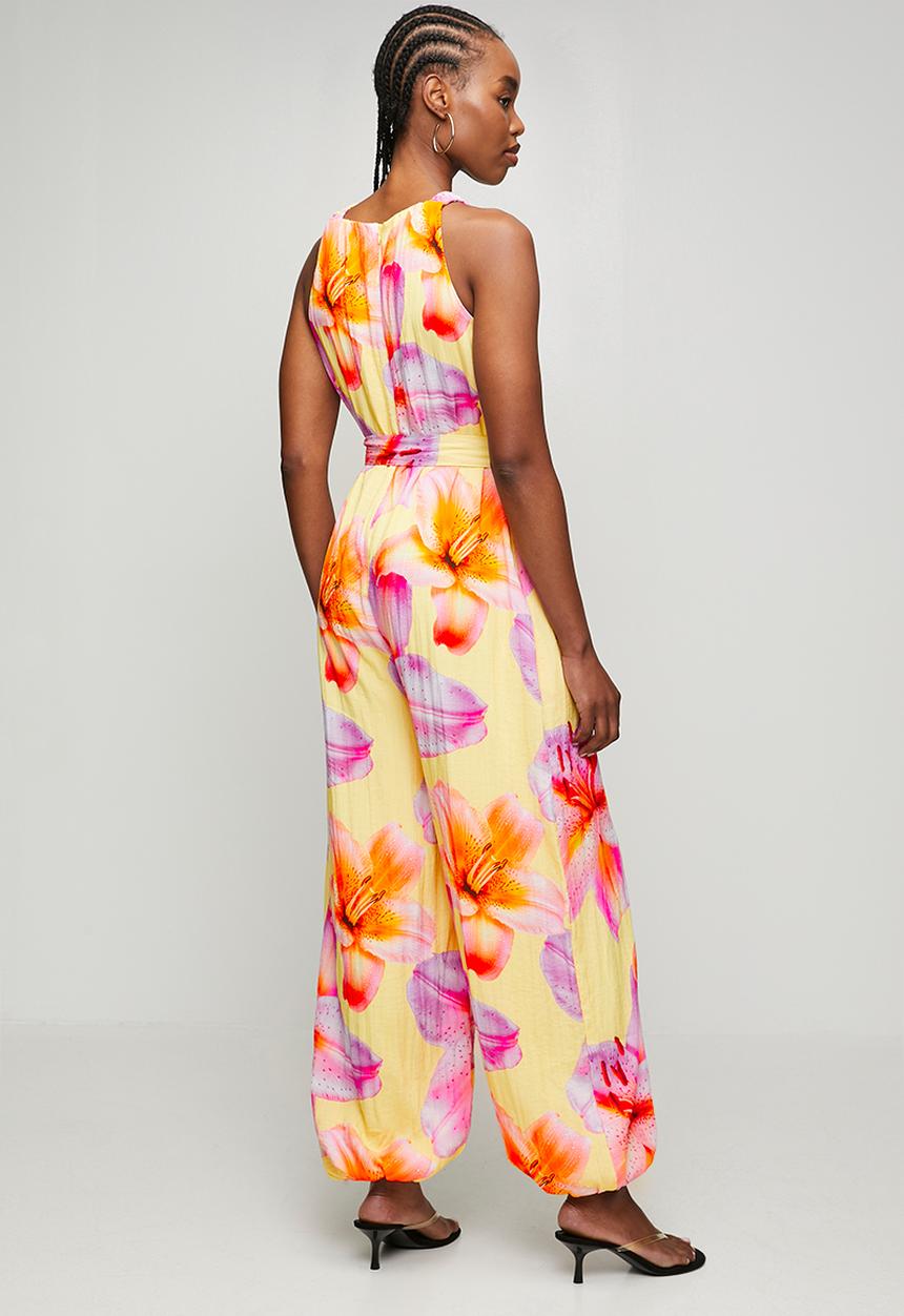 Steve Madden - Ladies lydia floral printed jumpsuit with fabric belt - multi
