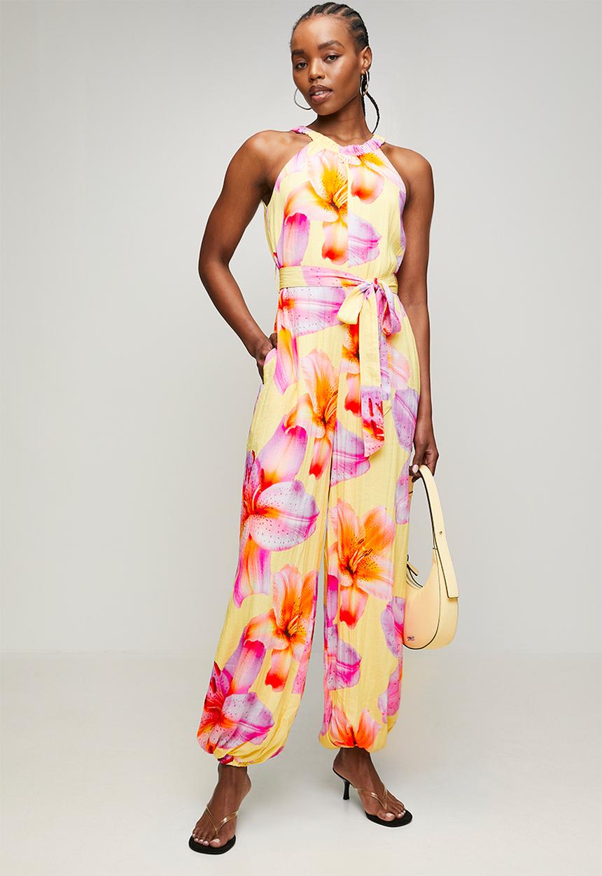 Steve Madden - Ladies lydia floral printed jumpsuit with fabric belt - multi