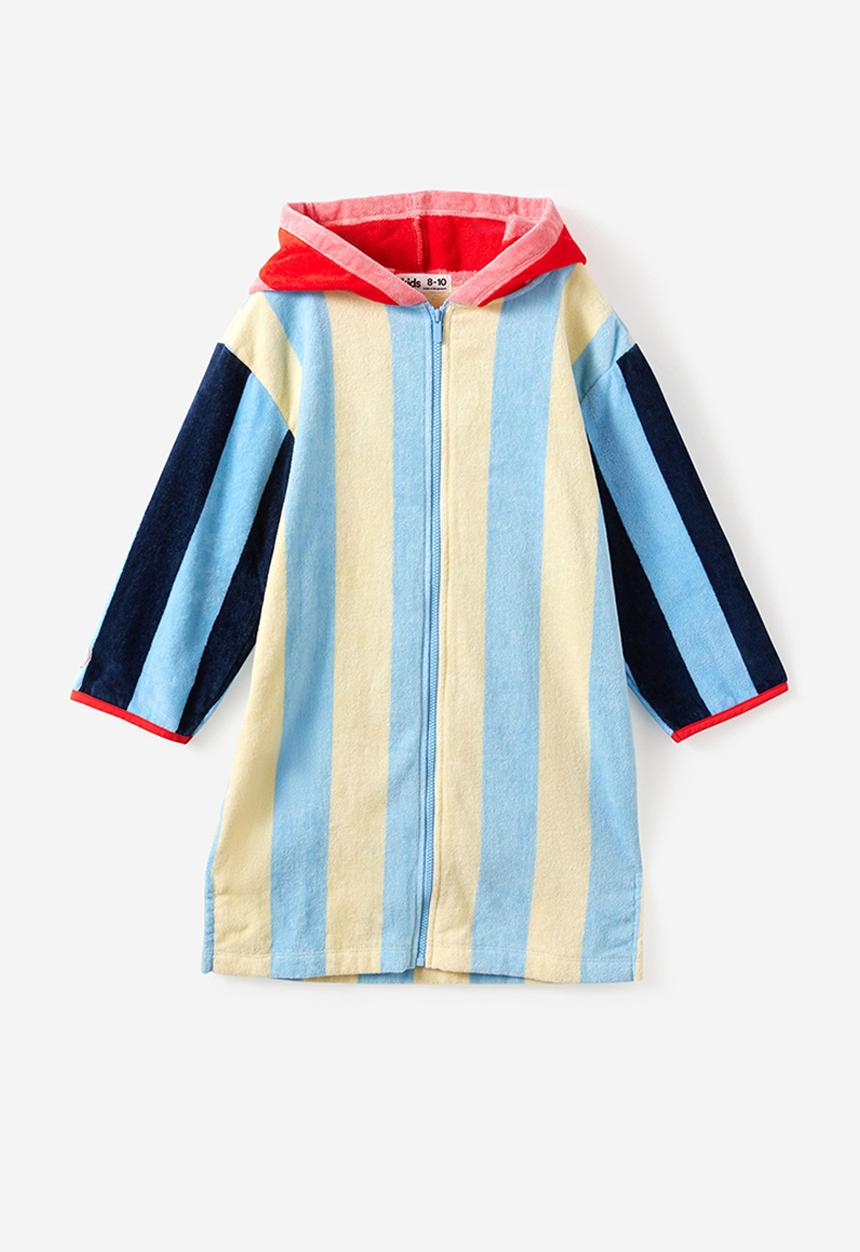 Cotton On - Kids Zip Thru Hooded Towel - Butter Yellow/Contrast Stripes