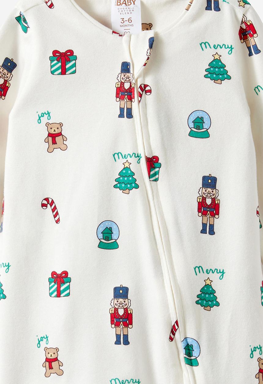 Cotton On - Growie Long Sleeve Zip Romper - Vanilla/Christmas Nutcracker