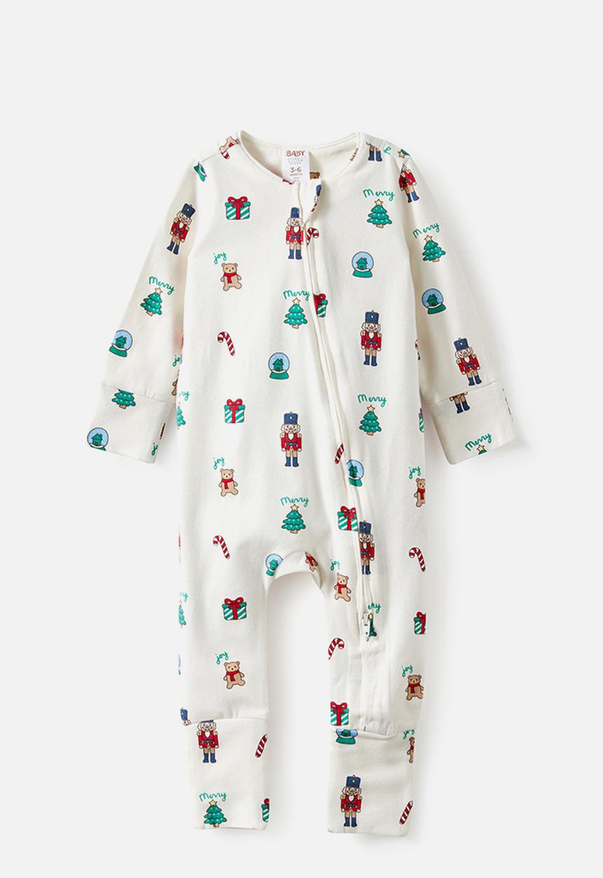 Cotton On - Growie Long Sleeve Zip Romper - Vanilla/Christmas Nutcracker