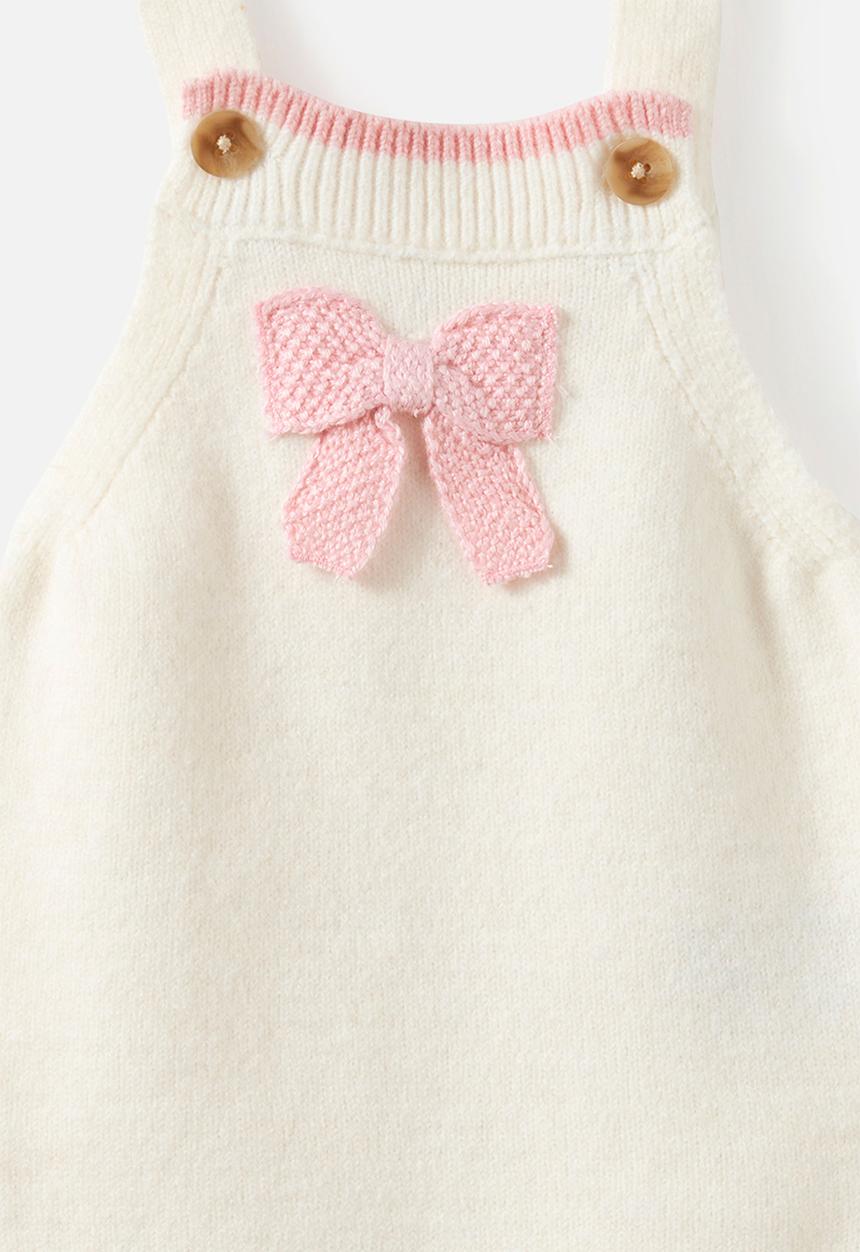 Cotton On - Baby Organic Blend Knit Bubbysuit - Milk/Crochet Bow