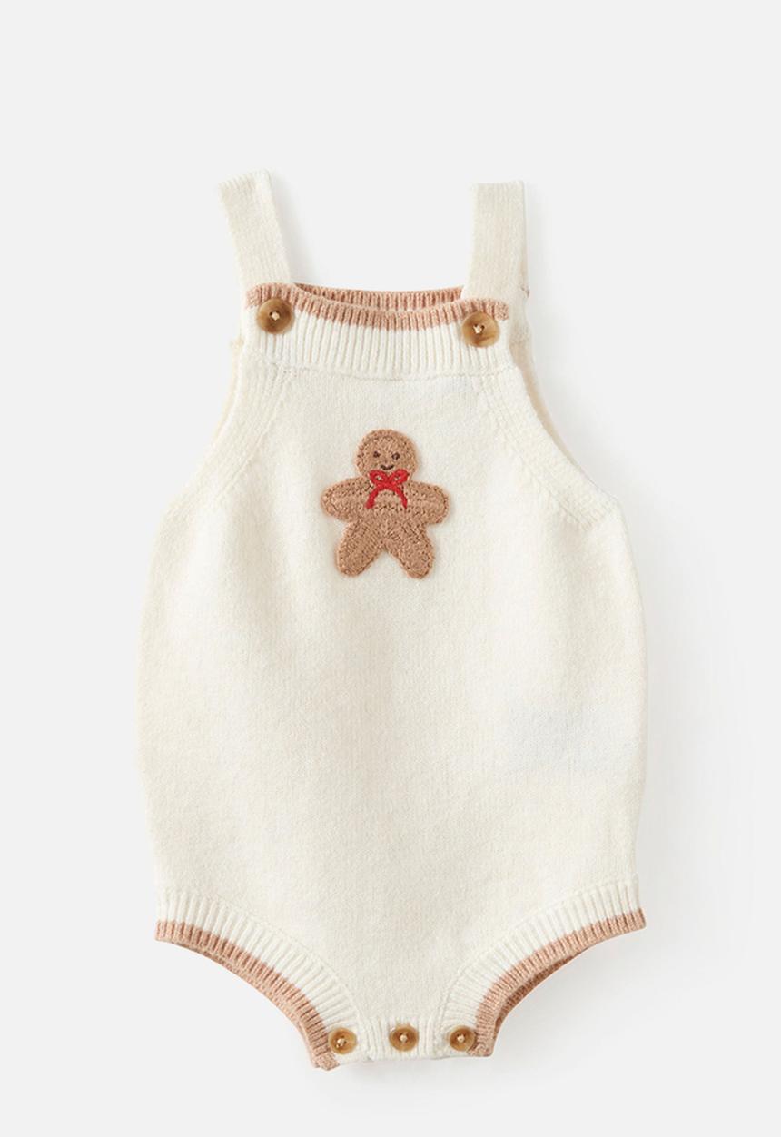 Cotton On - Baby Organic Blend Knit Bubbysuit - Milk/Crochet Gingerbread Man
