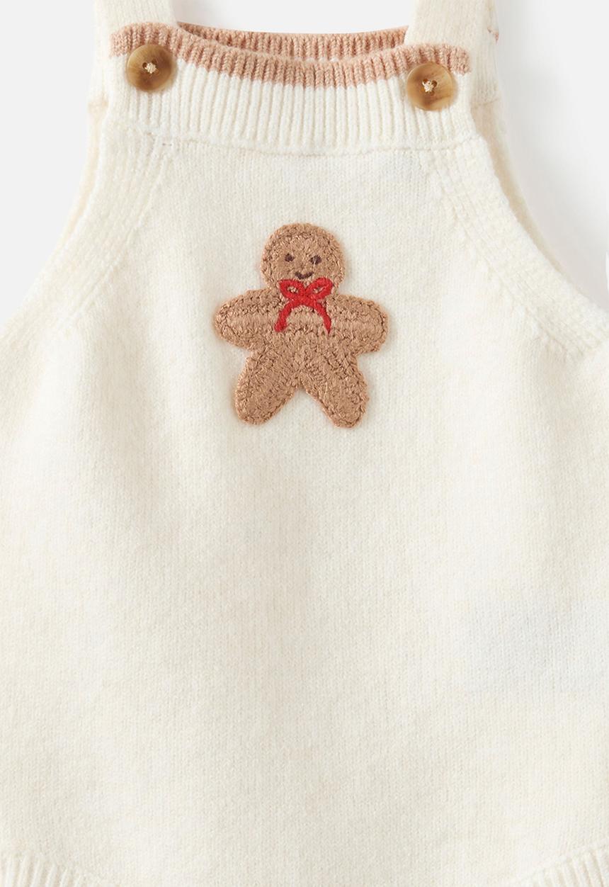 Cotton On - Baby Organic Blend Knit Bubbysuit - Milk/Crochet Gingerbread Man