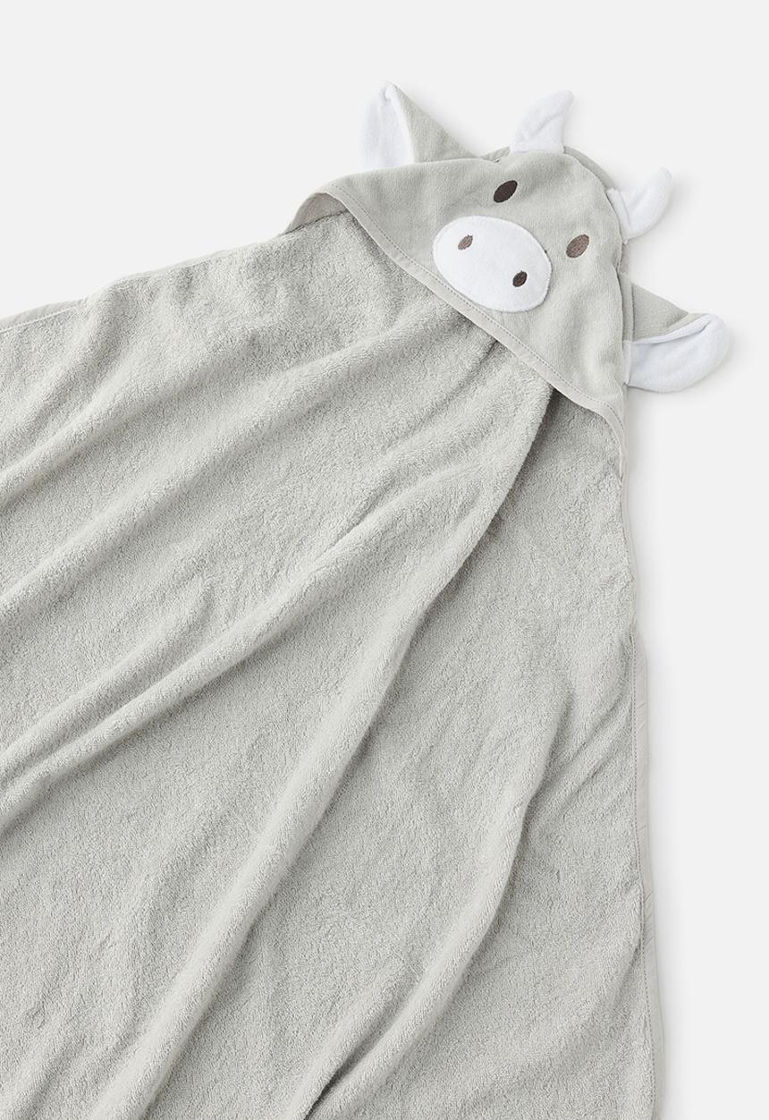 Cotton On - Baby Organic Snuggle Towel - Grey/Cow