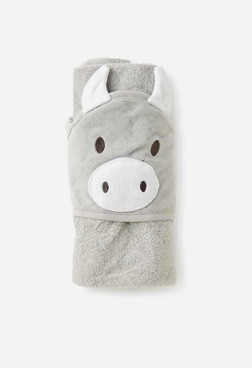 Cotton On - Baby Organic Snuggle Towel - Grey/Cow
