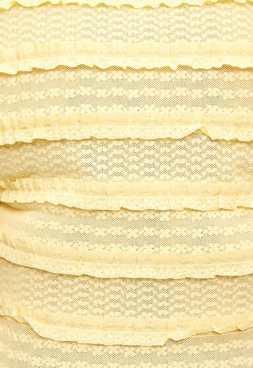 Me&B - Plus Square Neck Banana Lace Frill Fitted Tee - Yellow