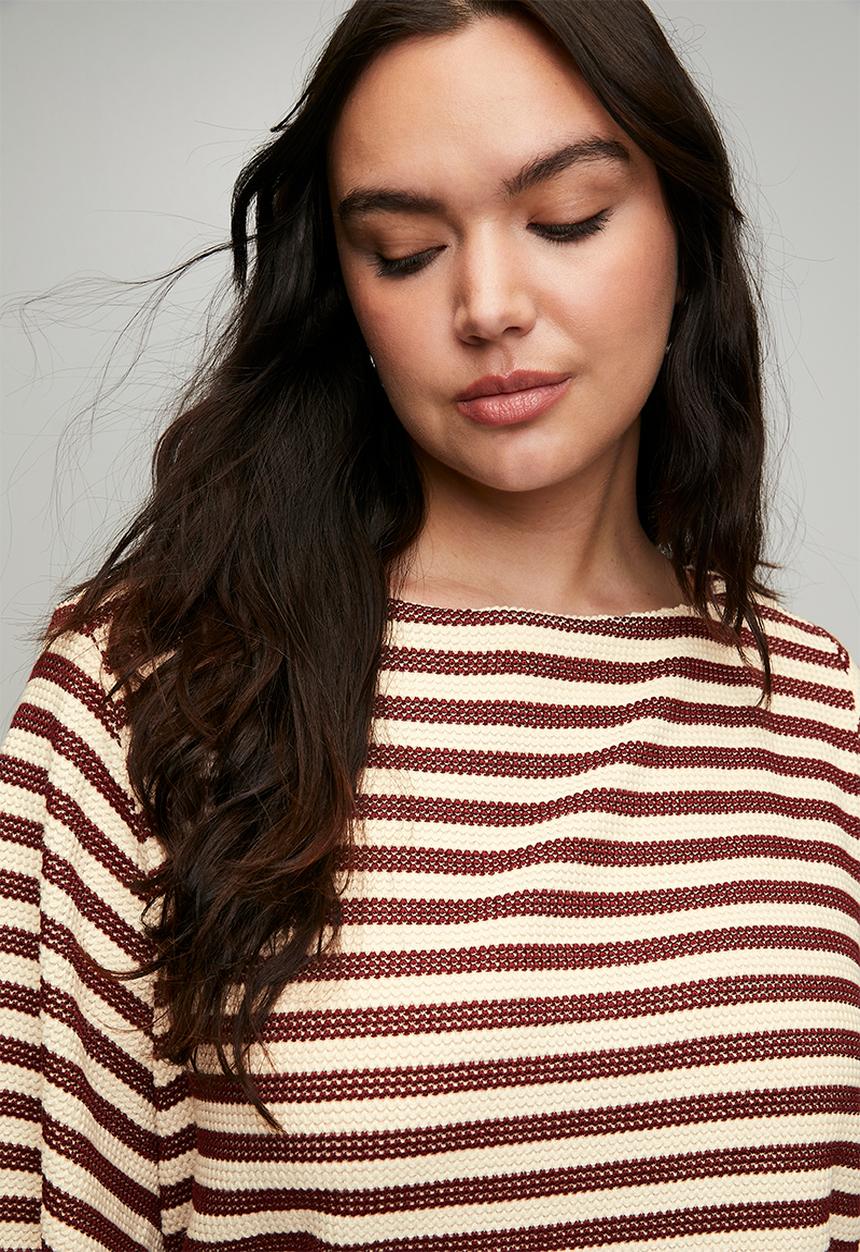 Me&B - Plus Knitted Stripe Tee - Choc/Milk