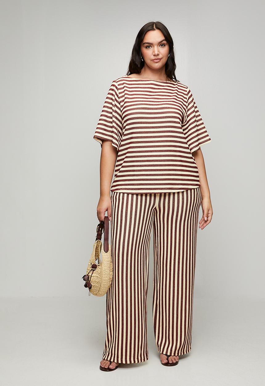 Me&B - Plus Knitted Stripe Tee - Choc/Milk