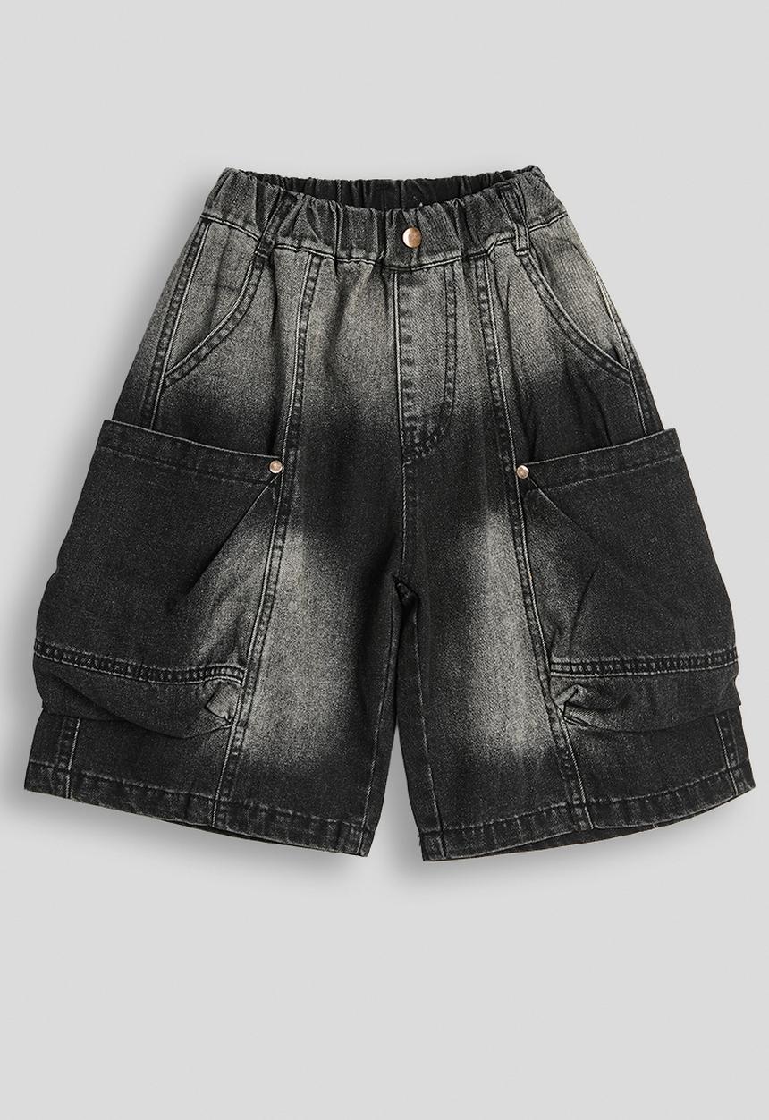 Pop Candy - Acid wash cargo denim shorts - black