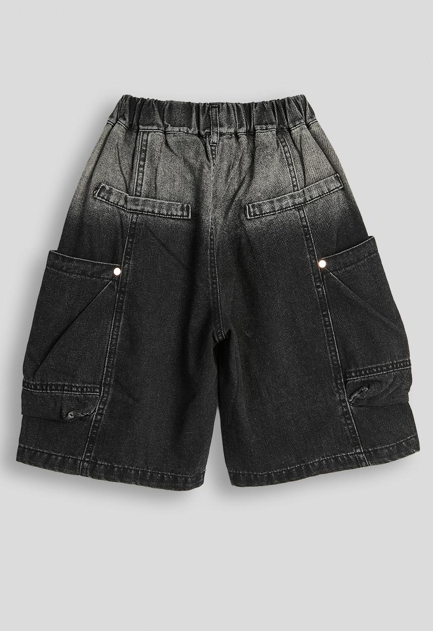 Pop Candy - Acid wash cargo denim shorts - black