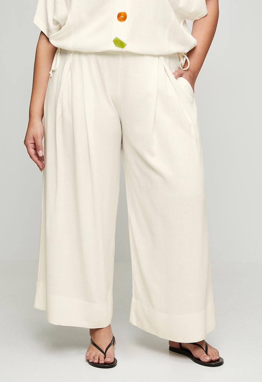 Me&B - Plus Deep Invert Wide Leg Cropped Pant - Milk