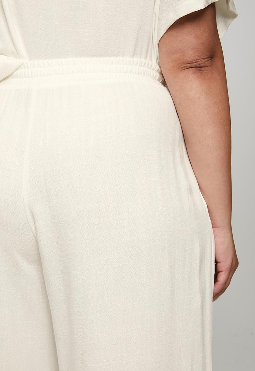 Me&B - Plus Deep Invert Wide Leg Cropped Pant - Milk