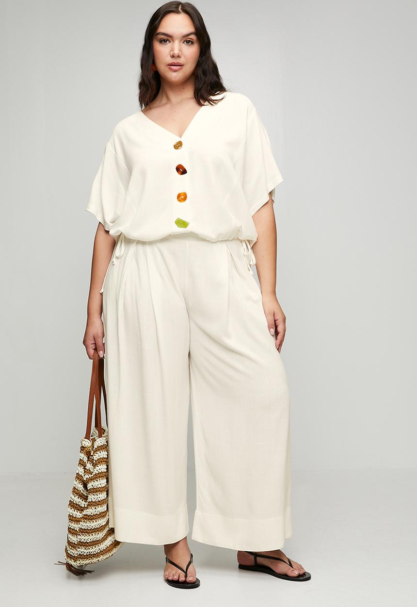 Me&B - Plus Deep Invert Wide Leg Cropped Pant - Milk