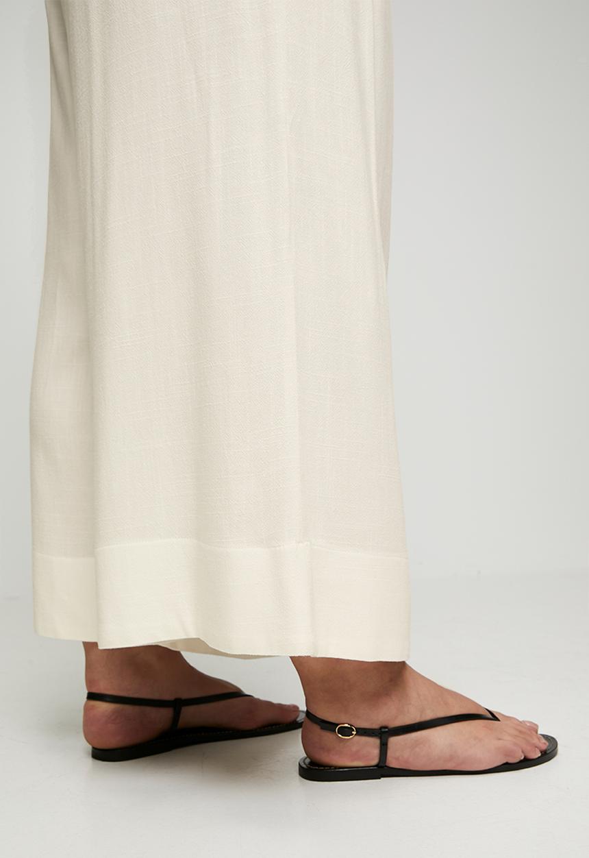 Me&B - Plus Deep Invert Wide Leg Cropped Pant - Milk