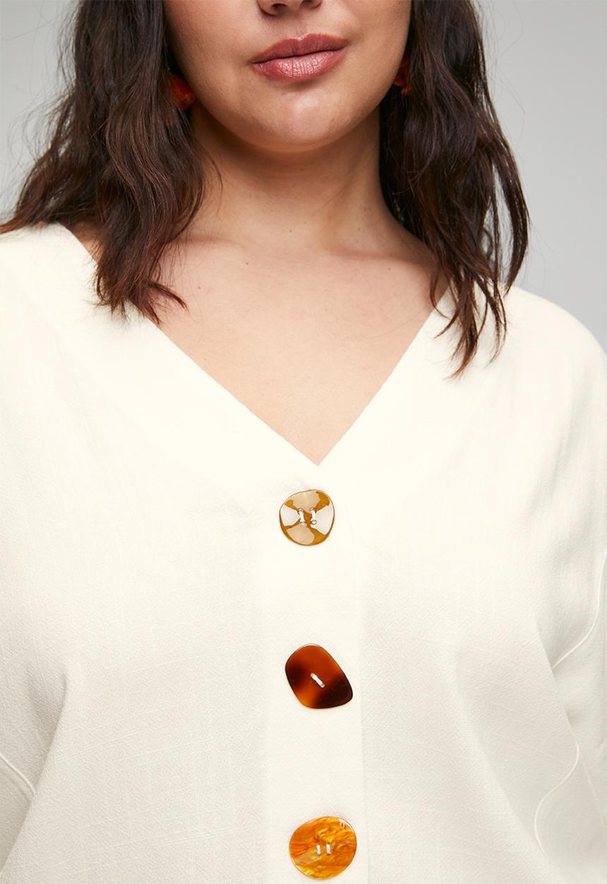 Me&B - Plus Perspex Button Detail Dolman Sleeve Top - Milk