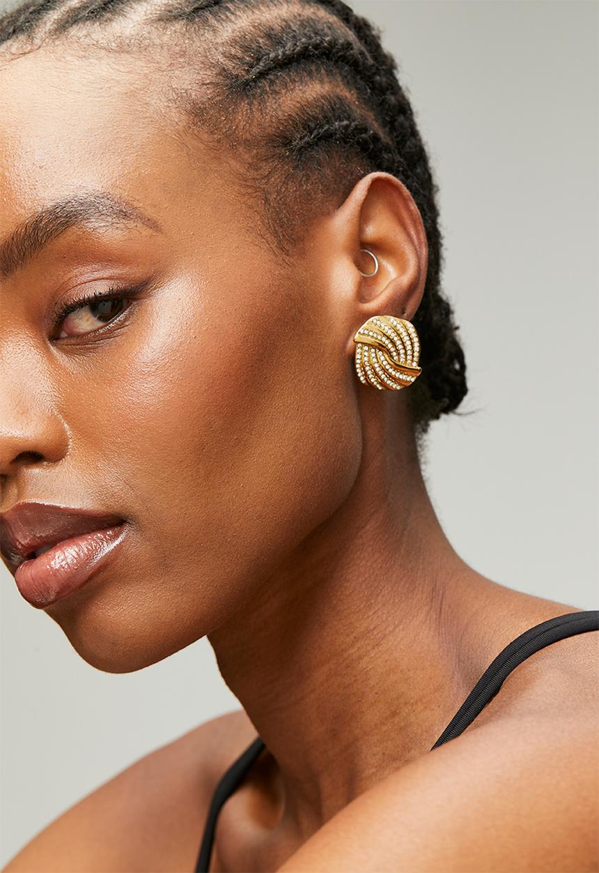 Zoe on Trend - Trendy Stone-Set Earrings - Gold