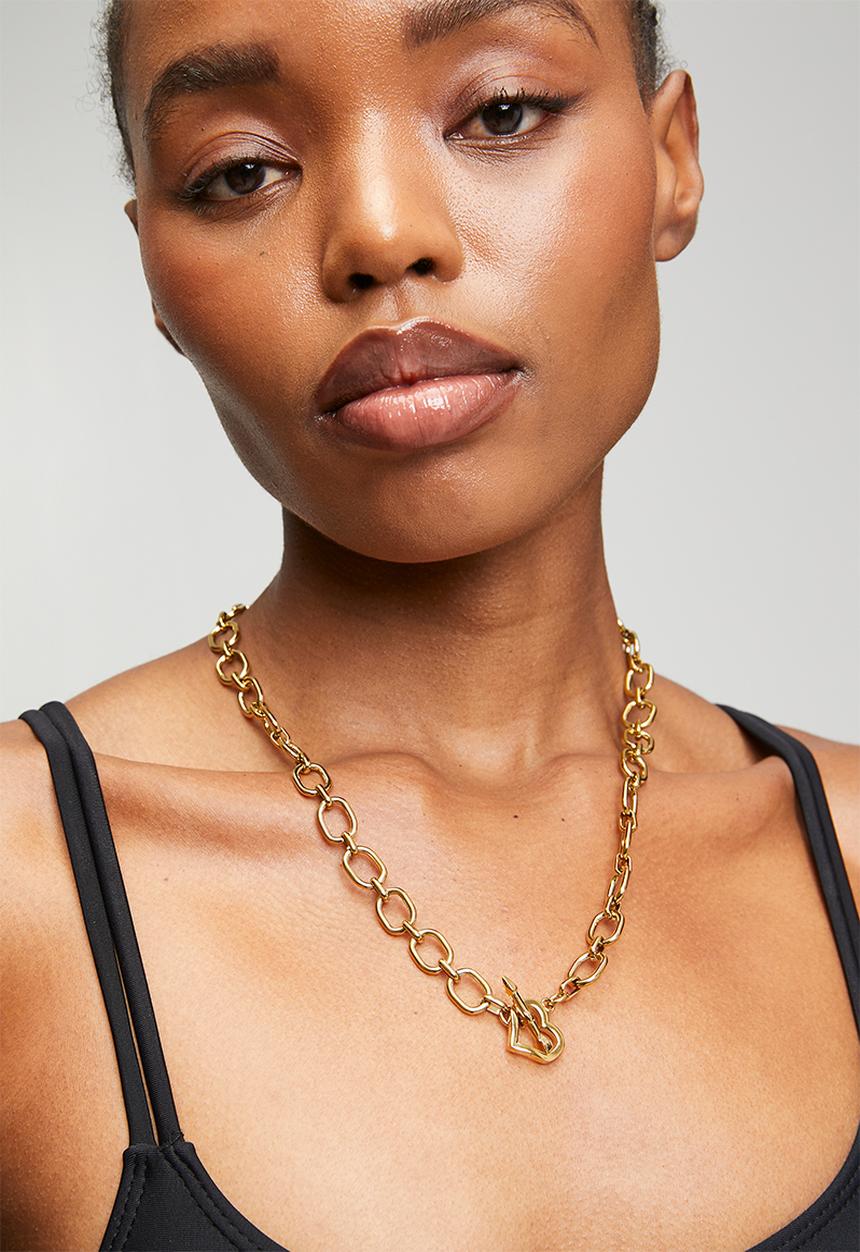 Zoe on Trend - Modern Heart T-Bar Necklace - Gold
