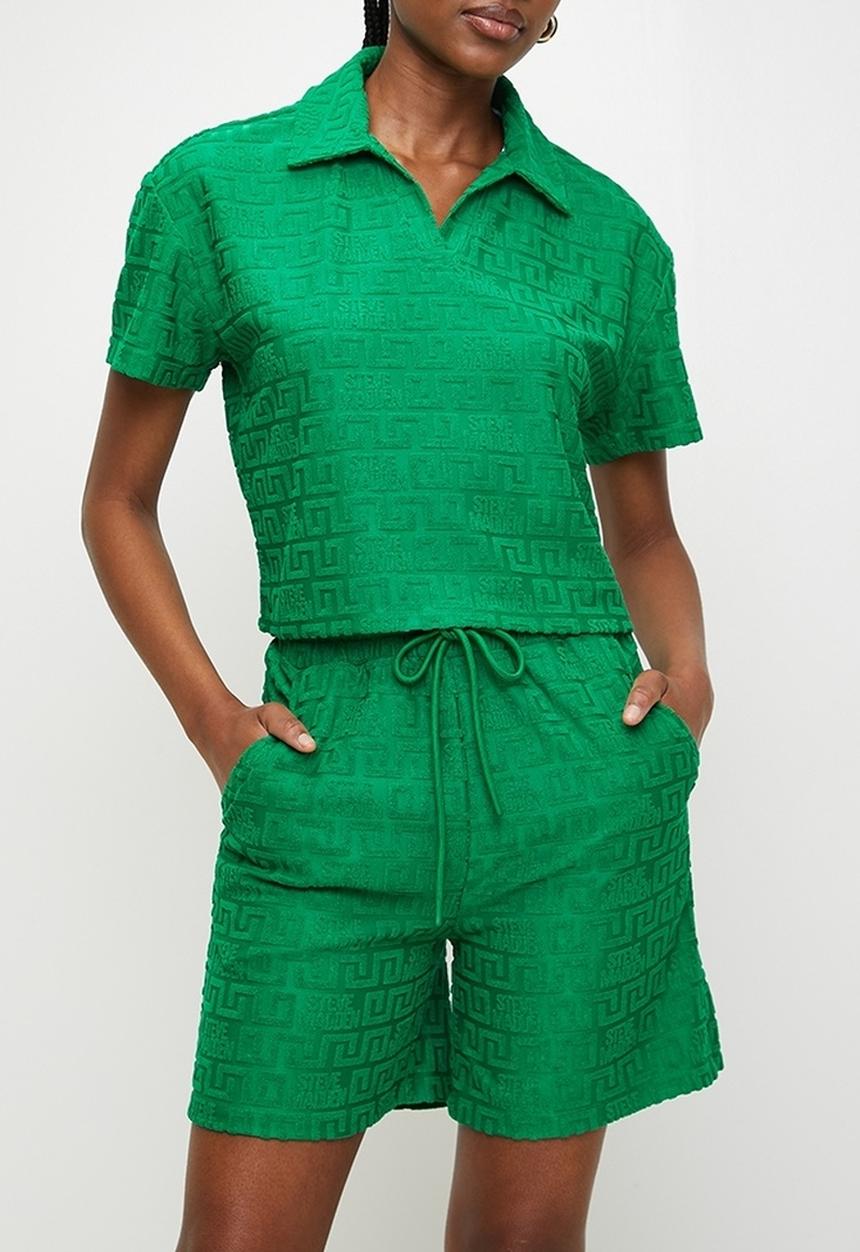 Steve Madden - Ladies tessa embossed logo top with collar - emerald green