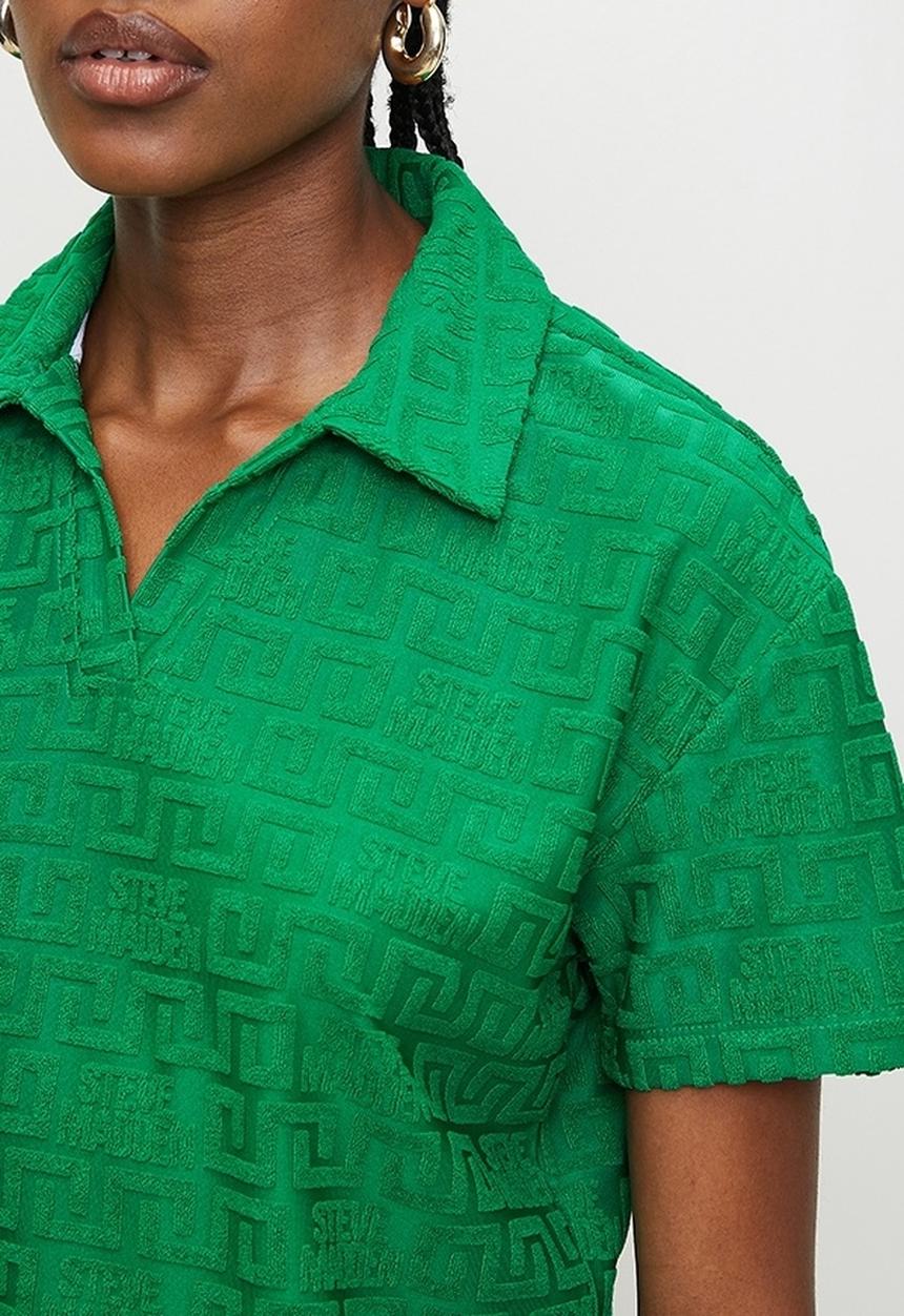 Steve Madden - Ladies tessa embossed logo top with collar - emerald green