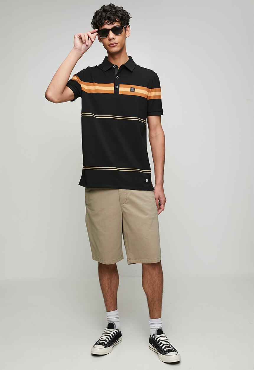 SOVIET - Yarn Dyed Stripe Golfer-Black