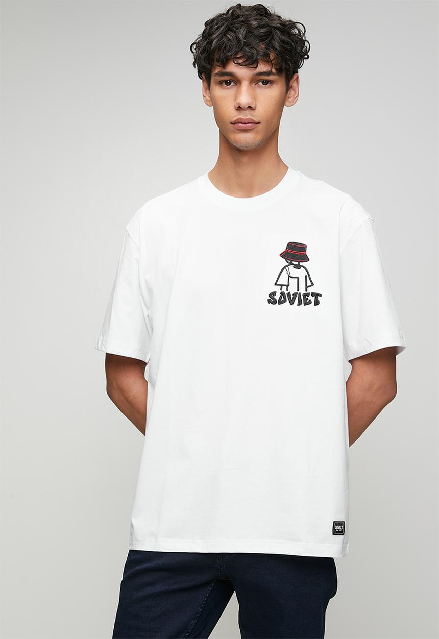 SOVIET - Crew Neck Box Fit Fashion Tee -White