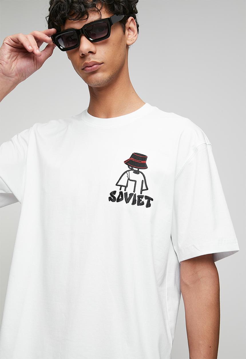 SOVIET - Crew Neck Box Fit Fashion Tee -White