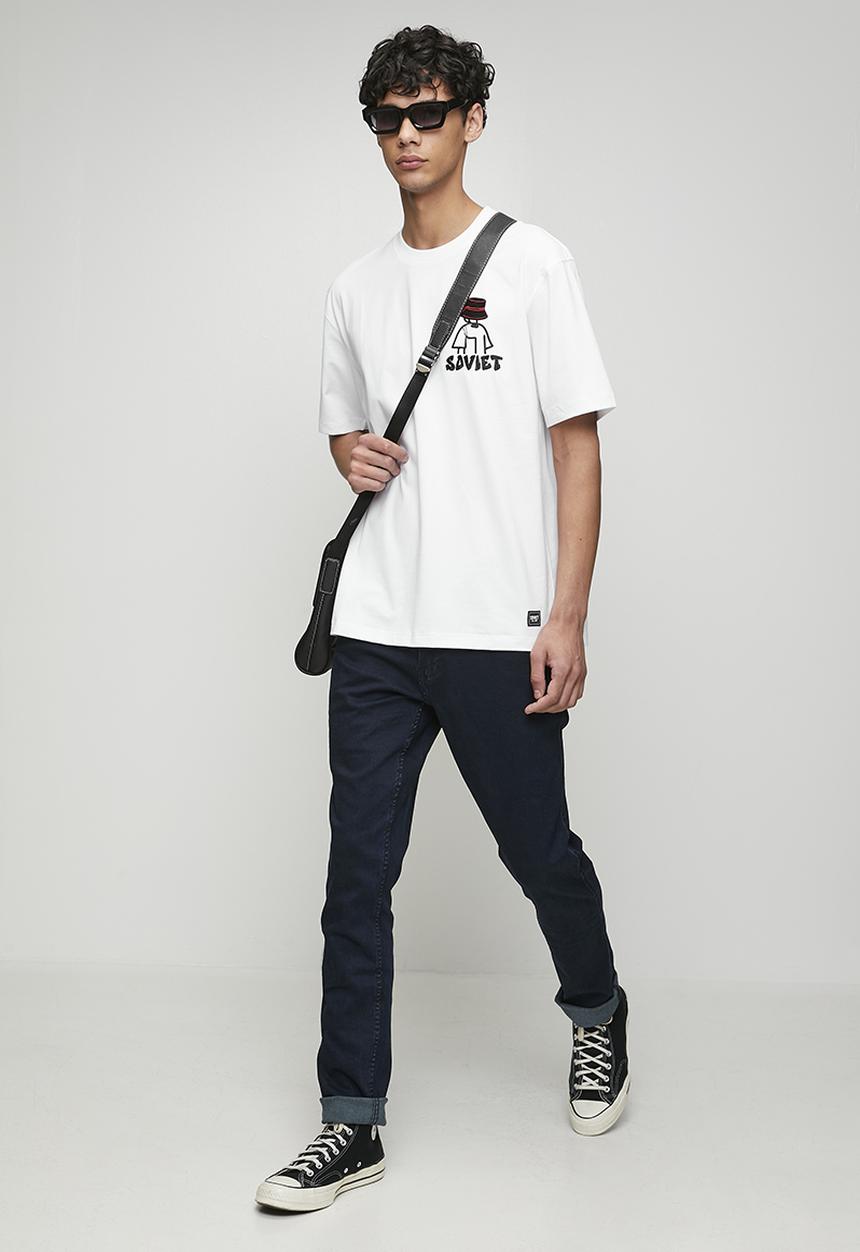 SOVIET - Crew Neck Box Fit Fashion Tee -White