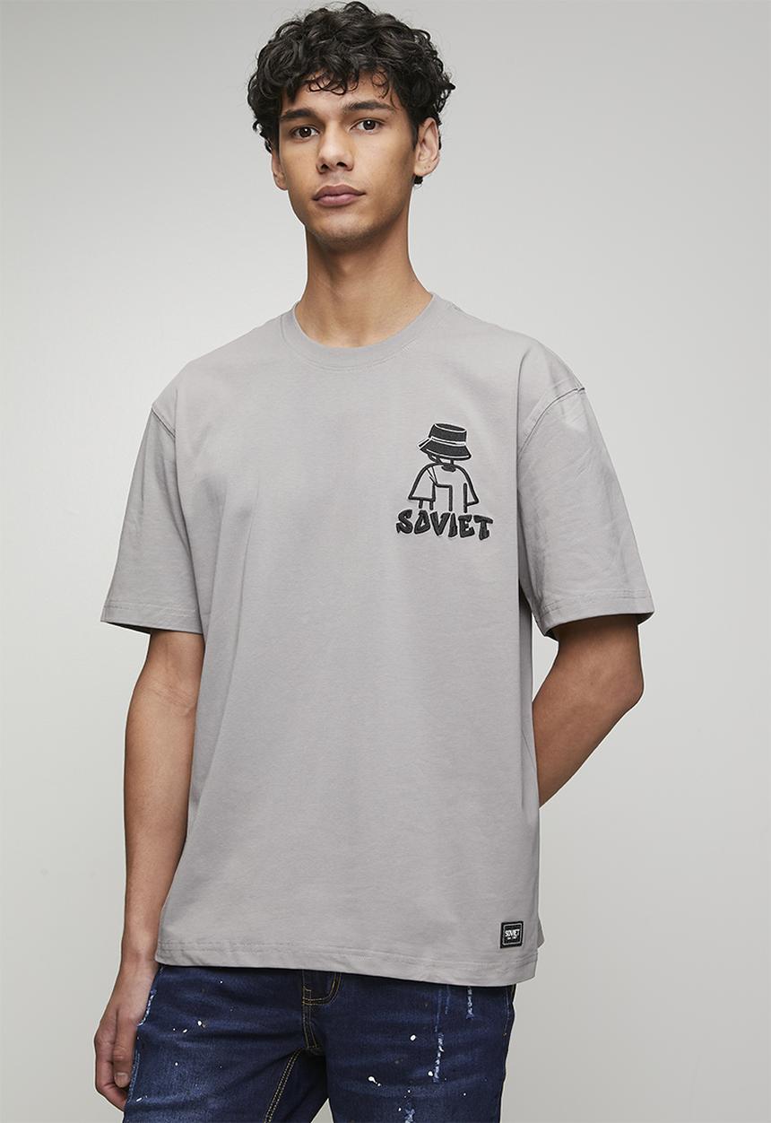 SOVIET - Crew Neck Box Fit Fashion Tee - Grey