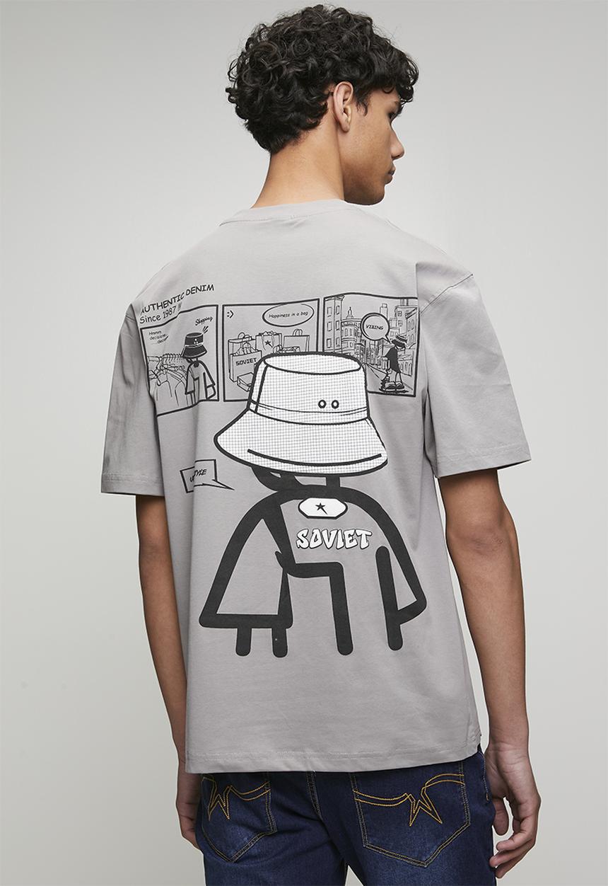 SOVIET - Crew Neck Box Fit Fashion Tee - Grey