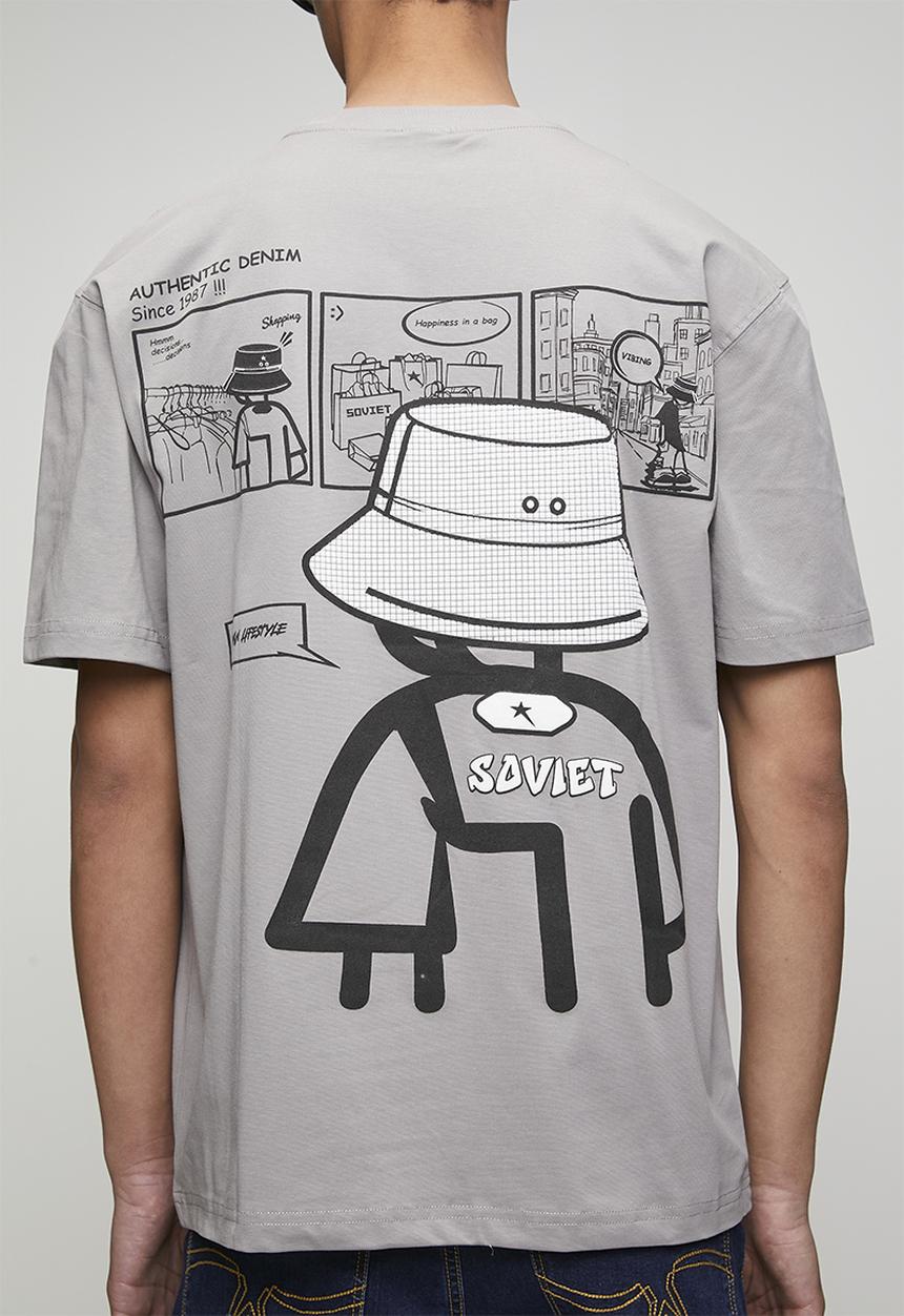SOVIET - Crew Neck Box Fit Fashion Tee - Grey