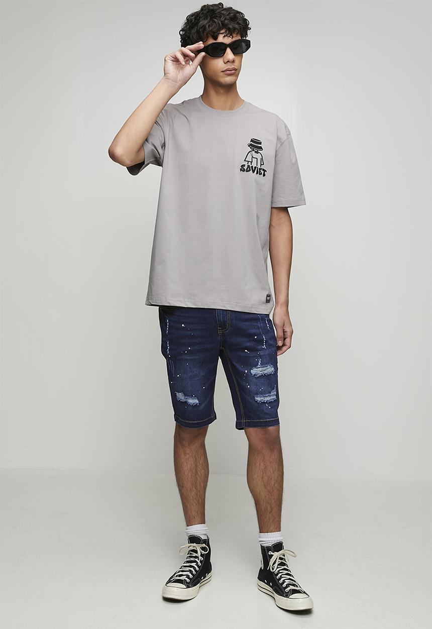 SOVIET - Crew Neck Box Fit Fashion Tee - Grey